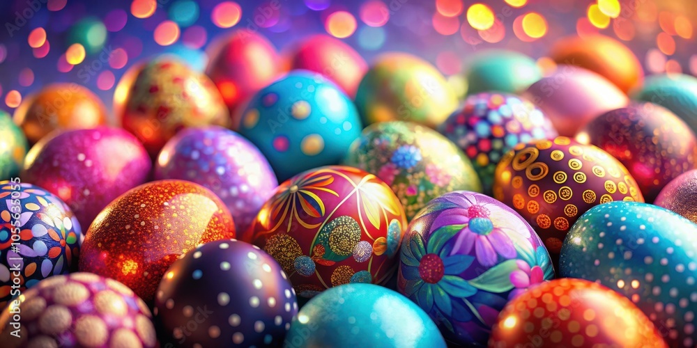 A Colorful Celebration of Spring Delicate Easter Eggs Decorated with Intricate Patterns, Gleaming with Festive Sparkle A Colorful Celebration of Spring Delicate Easter Eggs Decorated with Intricate Patterns, Gleaming with Festive Sparkle