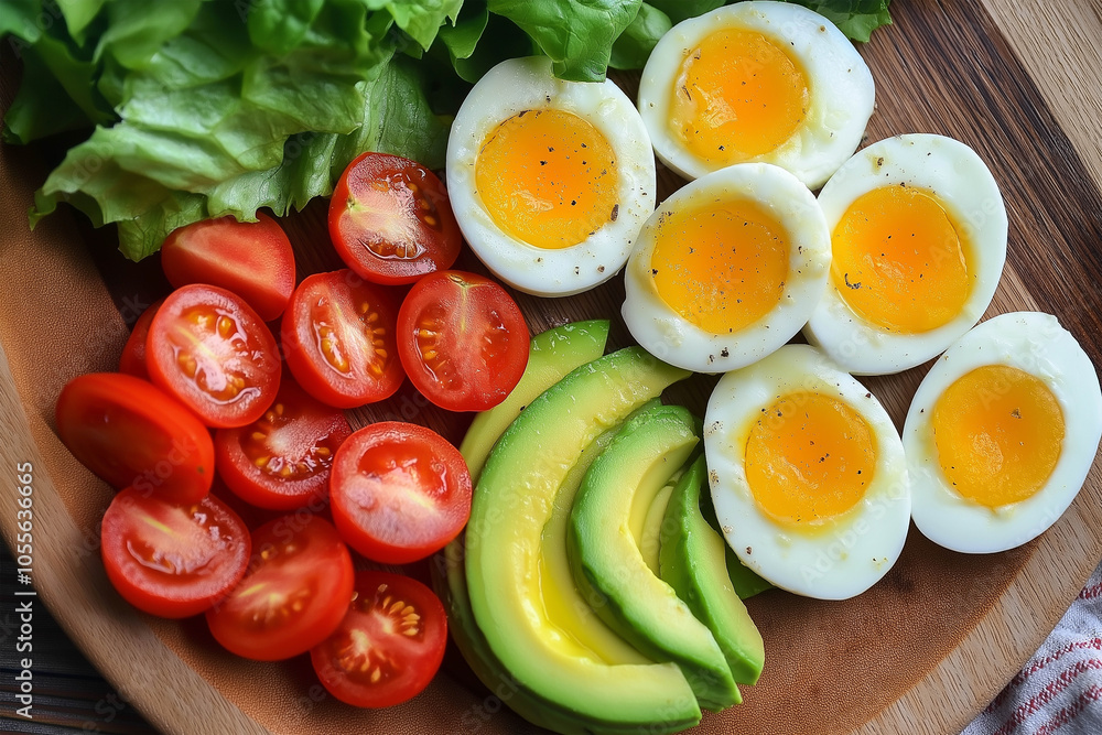 Healthy meal preparation, simple ingredients on a clean countertop, bright natural light, organized layout Healthy meal preparation, simple ingredients on a clean countertop, bright natural light, organized layout