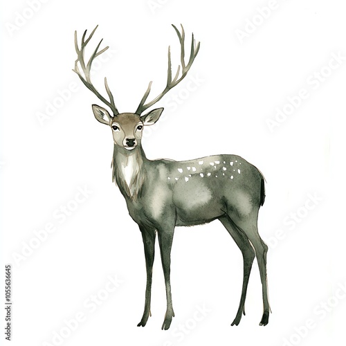 A majestic deer standing gracefully on a white isolated background.