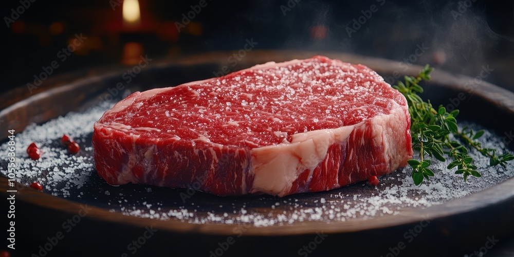 a piece of meat on a plate with salt a piece of meat on a plate with salt
