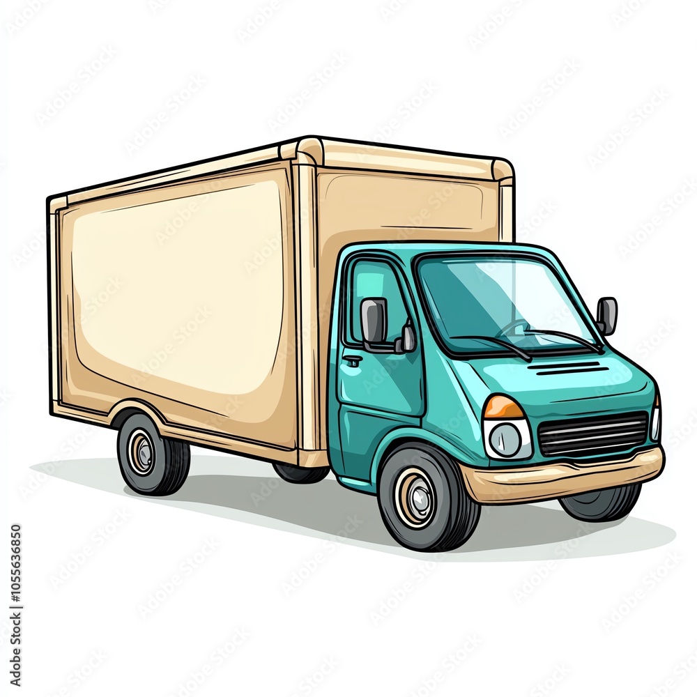Cartoon style delivery truck with a blank canvas for customization, white isolate background.