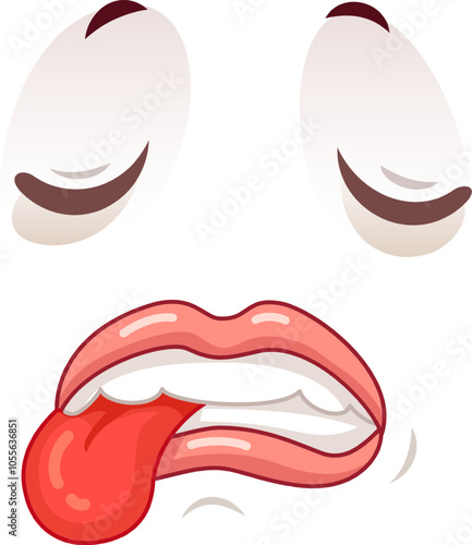 Funny cartoon face shows disgust with eyes closed and tongue out, perfect for negative emotions in design, icon, or meme on white background