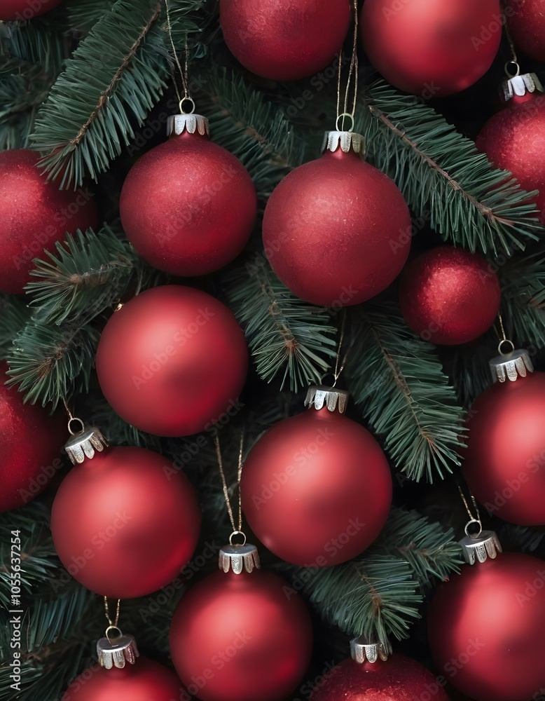 Christmas and New Year concept: background with fir branches and red balls. Vertical image Christmas and New Year concept: background with fir branches and red balls. Vertical image