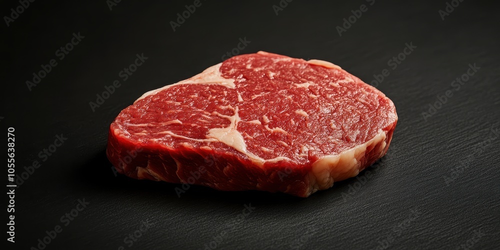 a piece of meat on a black surface a piece of meat on a black surface