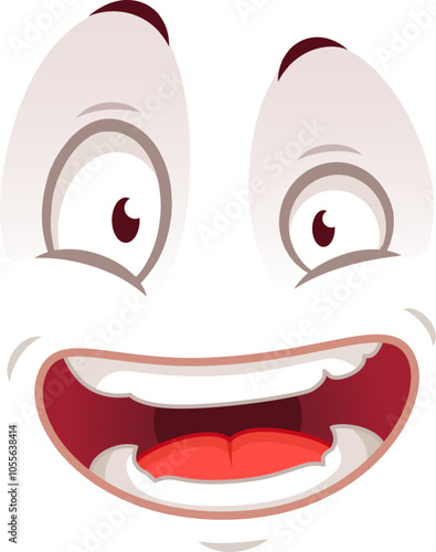 Vibrant cartoon face showing pure excitement with raised eyebrows, wide eyes, big smile, and playful tongue. Exudes joy and happiness, perfect for cheerful designs