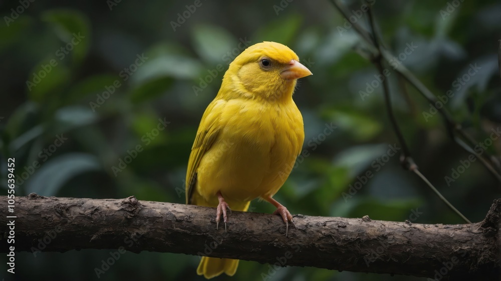 A vibrant yellow bird perched on a branch in a natural setting. A vibrant yellow bird perched on a branch in a natural setting.