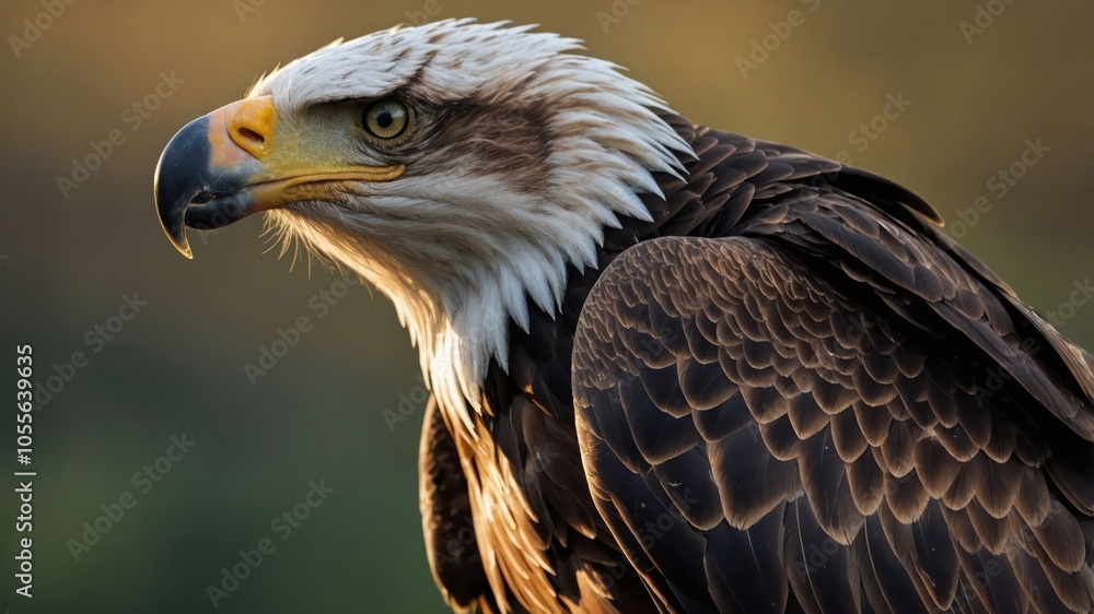 A close-up of a majestic eagle showcasing its detailed feathers and sharp beak. A close-up of a majestic eagle showcasing its detailed feathers and sharp beak.