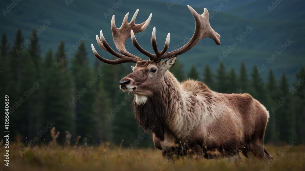 A majestic moose with large antlers stands in a serene natural landscape. A majestic moose with large antlers stands in a serene natural landscape.