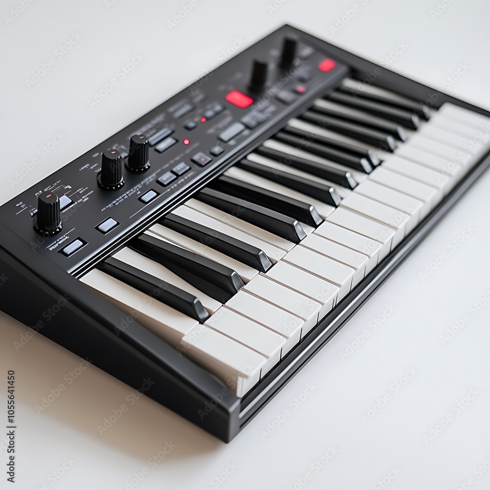 A keyboard synthesizer on a white background. A keyboard synthesizer on a white background.