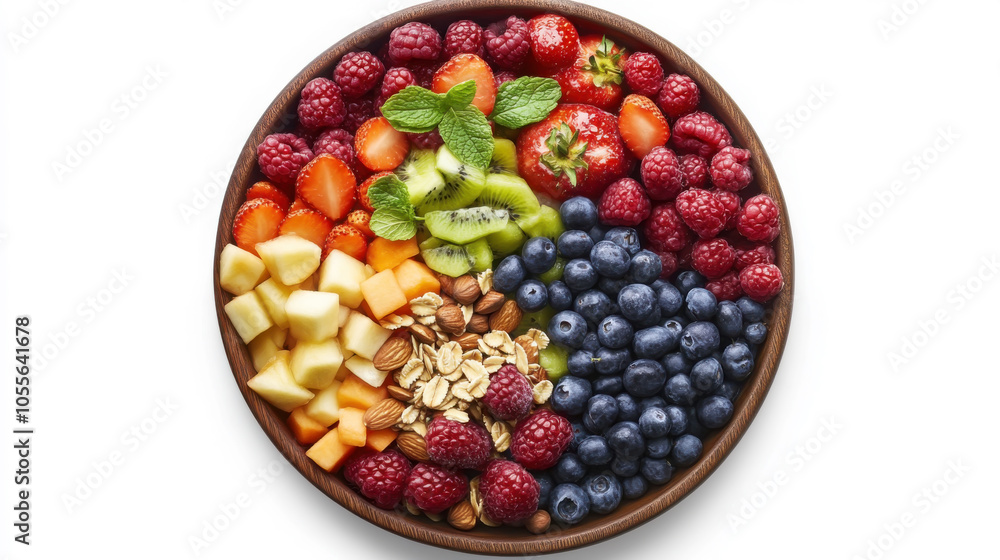 Vegan smoothie bowl with fresh fruit and nut toppings for a healthy breakfast concept Vegan smoothie bowl with fresh fruit and nut toppings for a healthy breakfast concept