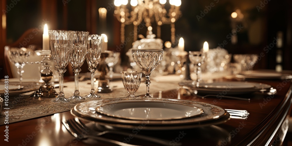 Elegant table setting with candles and glasses. Elegant table setting with candles and glasses.