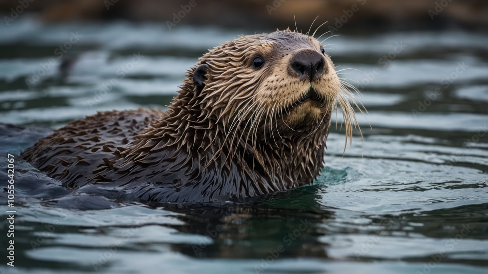 A playful otter swimming in clear water, showcasing its whiskers and fur texture. A playful otter swimming in clear water, showcasing its whiskers and fur texture.
