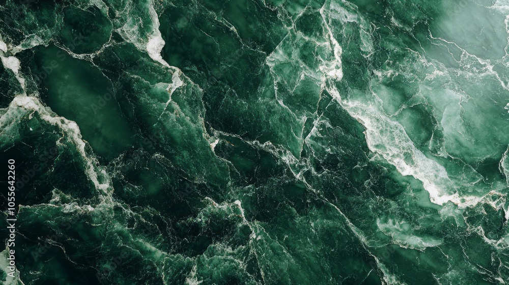 Rich green marble with white streaks, creating a luxurious and organic backdrop Rich green marble with white streaks, creating a luxurious and organic backdrop