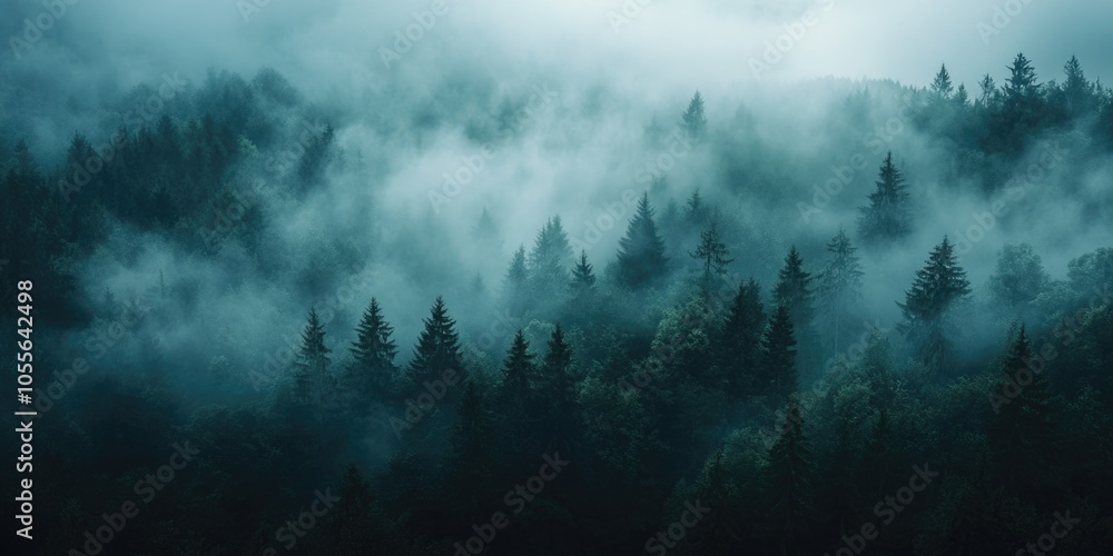 Obraz premium Foggy Forest Landscape