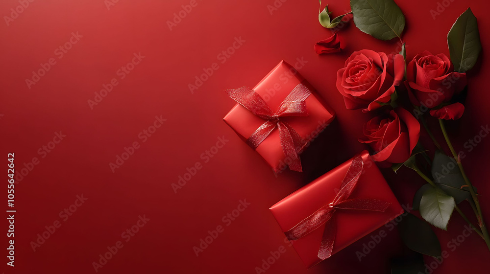 A romantic arrangement of red roses in a gift box, perfect for celebrating love on Valentine's Day or special occasions A romantic arrangement of red roses in a gift box, perfect for celebrating love on Valentine's Day or special occasions