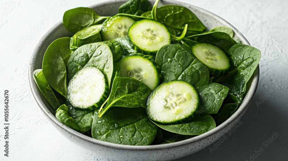 Fresh mixed salad with spinach and cucumber for healthy eating Fresh mixed salad with spinach and cucumber for healthy eating