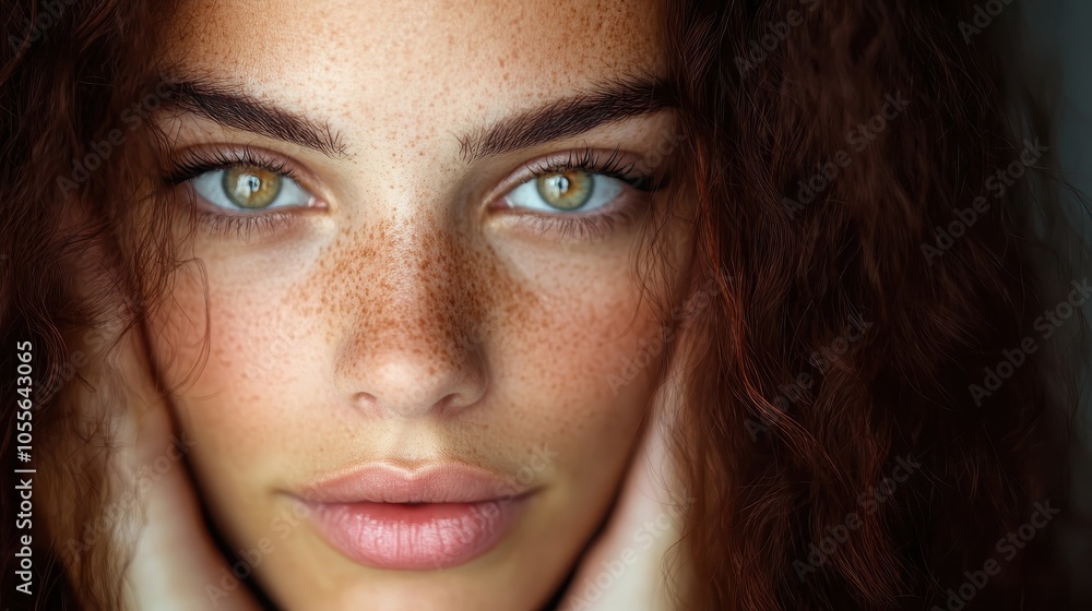 A close portrait of a young woman with curly brown hair, striking green eyes, and a friendly smile, showcasing natural beauty and a sense of warmth and friendliness. A close portrait of a young woman with curly brown hair, striking green eyes, and a friendly smile, showcasing natural beauty and a sense of warmth and friendliness.