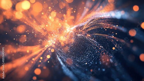 Abstract Dynamic Background with Glowing Orange and Blue Light Particles and Bokeh Effect for a Futuristic, Energetic Design photo