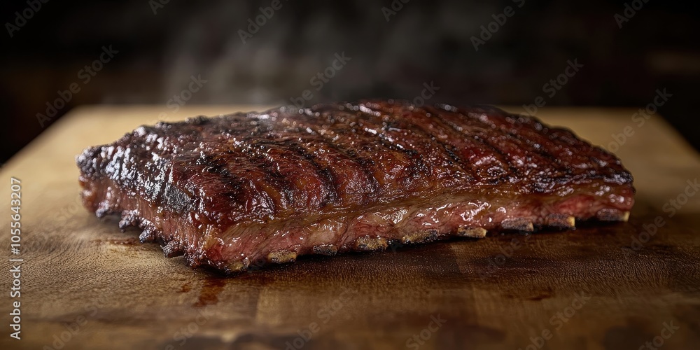 a piece of steak on a wooden cutting board a piece of steak on a wooden cutting board