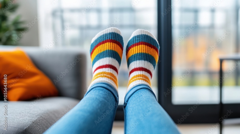 Obraz premium Cozy Feet in Colorful Striped Socks
