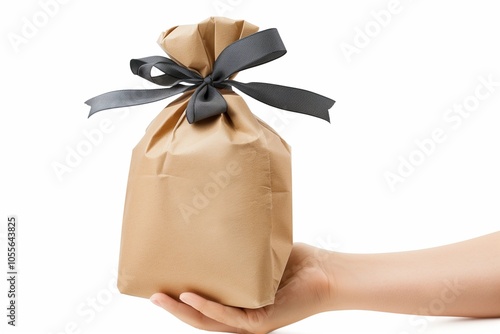Hand holding a kraft gift bag