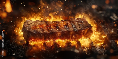 a piece of meat is on fire photo