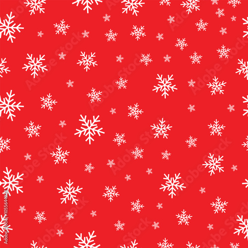 Red seamless snowflake pattern. Seamless vector pattern with white snowflake. Perfect for winter season wallpaper, wrapping paper or textile.