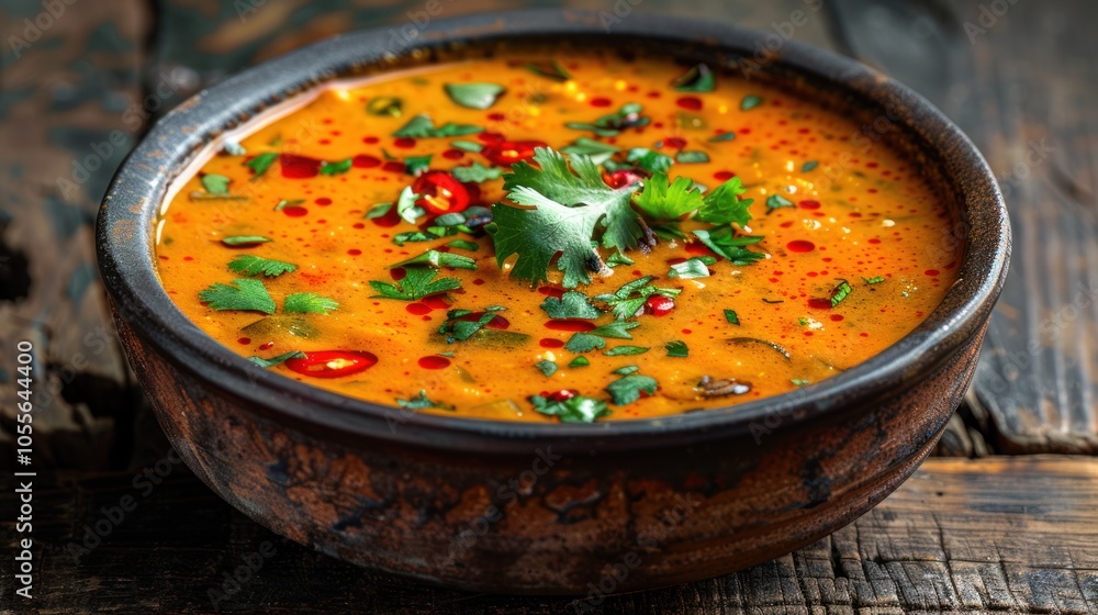 A close-up of traditional ramen soup with a mix of vegetables, herbs and spices served in a bowl on a rustic wooden table, perfect for a hearty lunch. A close-up of traditional ramen soup with a mix of vegetables, herbs and spices served in a bowl on a rustic wooden table, perfect for a hearty lunch.