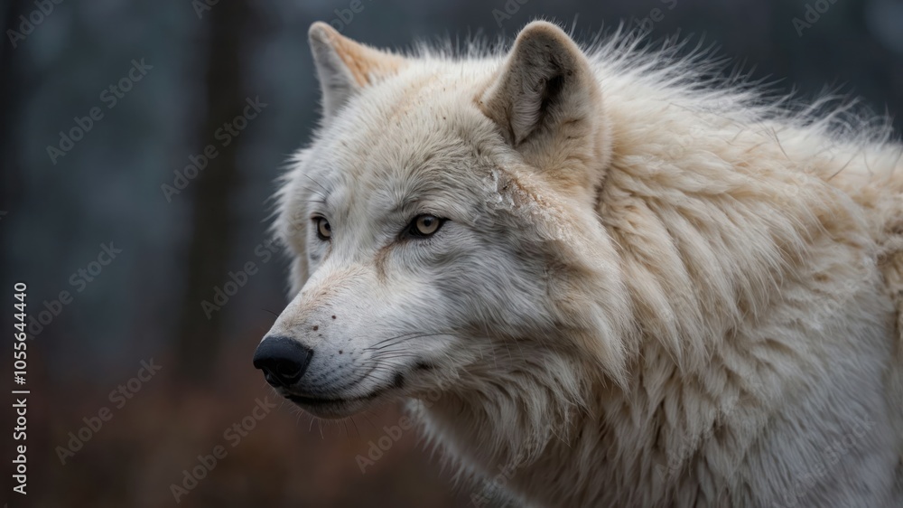 A close-up of a majestic white wolf in a natural setting, showcasing its beauty and intensity. A close-up of a majestic white wolf in a natural setting, showcasing its beauty and intensity.