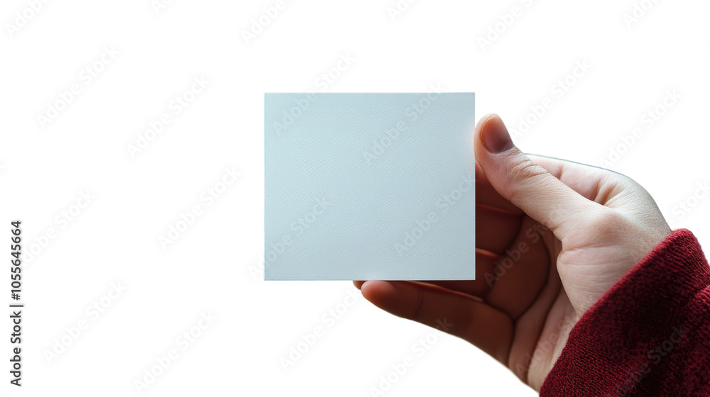 Fototapeta premium hand holding blank business card on white background