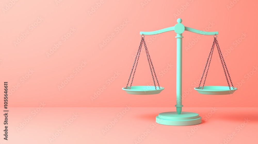 A minimalist representation of justice with a classic scale on a soft coral background, symbolizing balance and fairness. A minimalist representation of justice with a classic scale on a soft coral background, symbolizing balance and fairness.