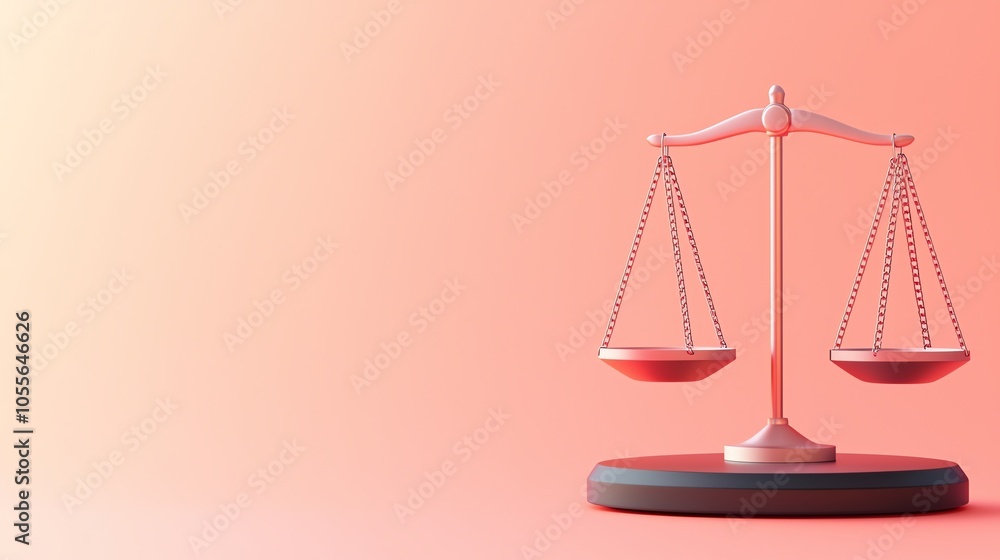 A modern illustration of a scale symbolizing justice, set against a soft pink background for a contemporary and vibrant look. A modern illustration of a scale symbolizing justice, set against a soft pink background for a contemporary and vibrant look.
