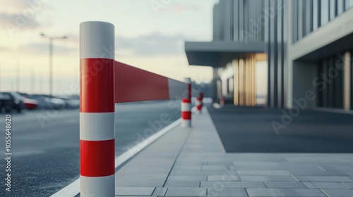 Wallpaper Mural Red and White Bollards in Front of a Modern Building Torontodigital.ca