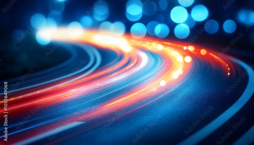 Abstract Motion Blur Of Light Trails From Car Headlights On A Highway, Background With Bokeh Abstract Motion Blur Of Light Trails From Car Headlights On A Highway, Background With Bokeh