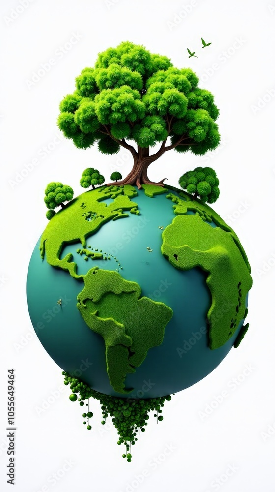 Eco Friendly 3D Planet Earth Illustration with Tree Landscape for Sustainable Design Eco Friendly 3D Planet Earth Illustration with Tree Landscape for Sustainable Design