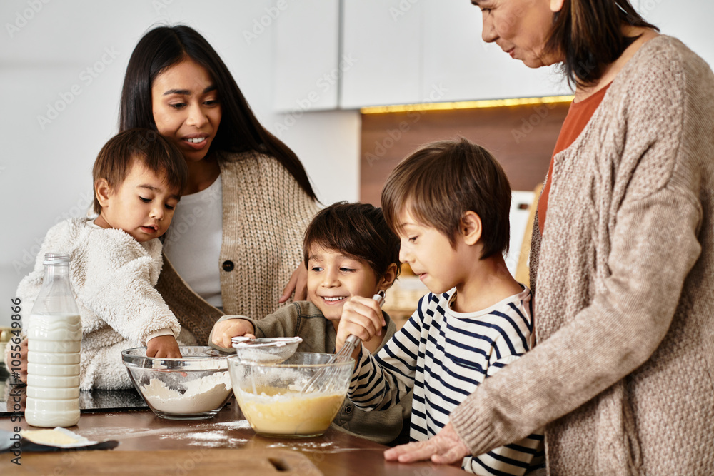 A joyful family enjoys baking festive treats in their cozy kitchen while preparing for Christmas. A joyful family enjoys baking festive treats in their cozy kitchen while preparing for Christmas.