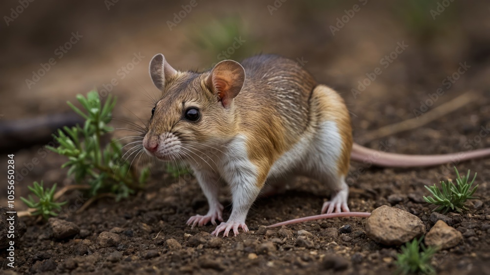 A close-up of a small, brown and white rodent in a natural setting. A close-up of a small, brown and white rodent in a natural setting.