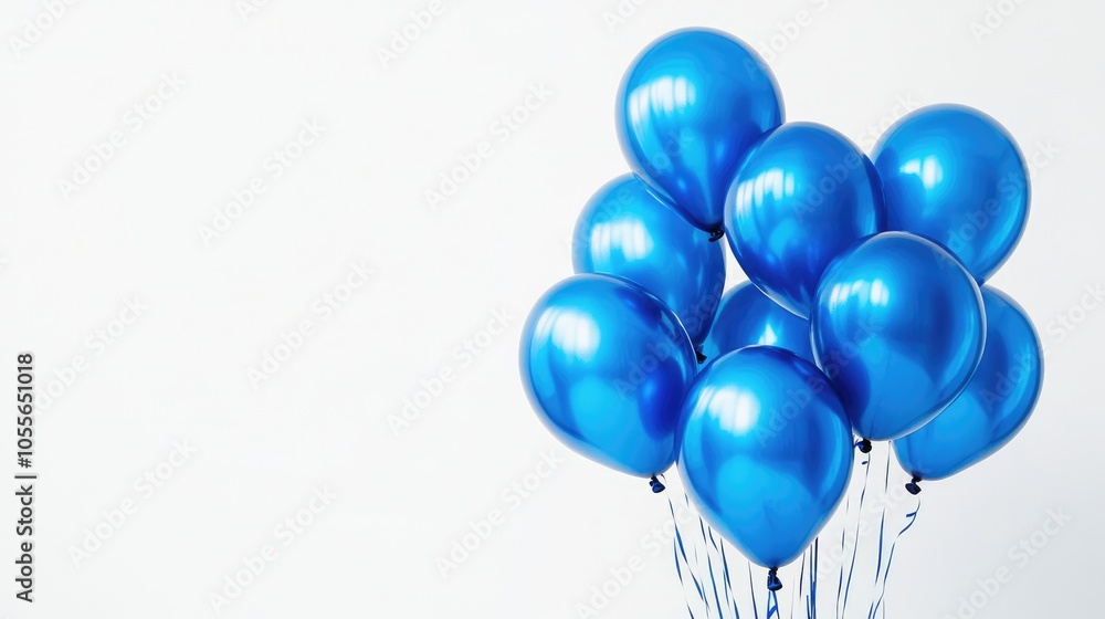 Collection of blue balloons against a white backdrop ideal for festive occasions Collection of blue balloons against a white backdrop ideal for festive occasions