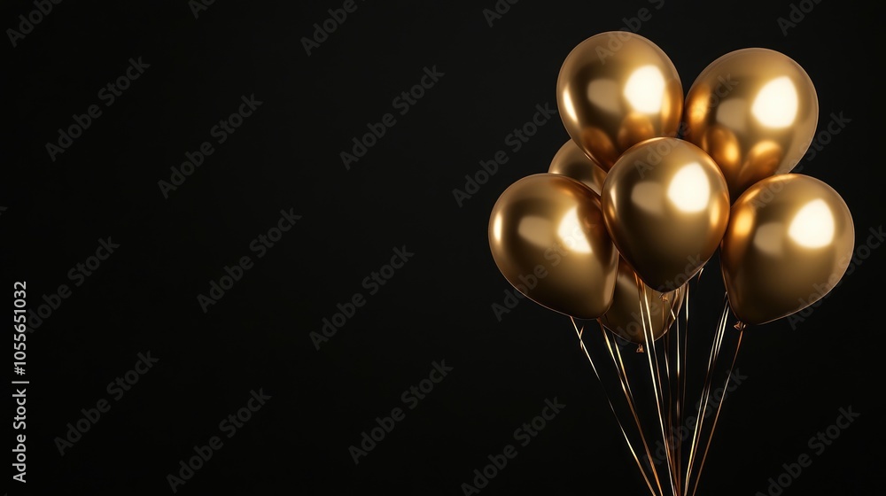 Golden balloons celebrating the New Year against a black backdrop Golden balloons celebrating the New Year against a black backdrop