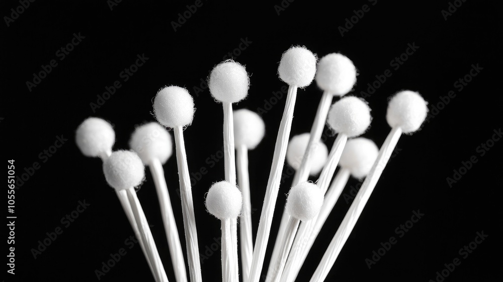 White Cotton Buds Isolated On Black Background White Cotton Buds Isolated On Black Background