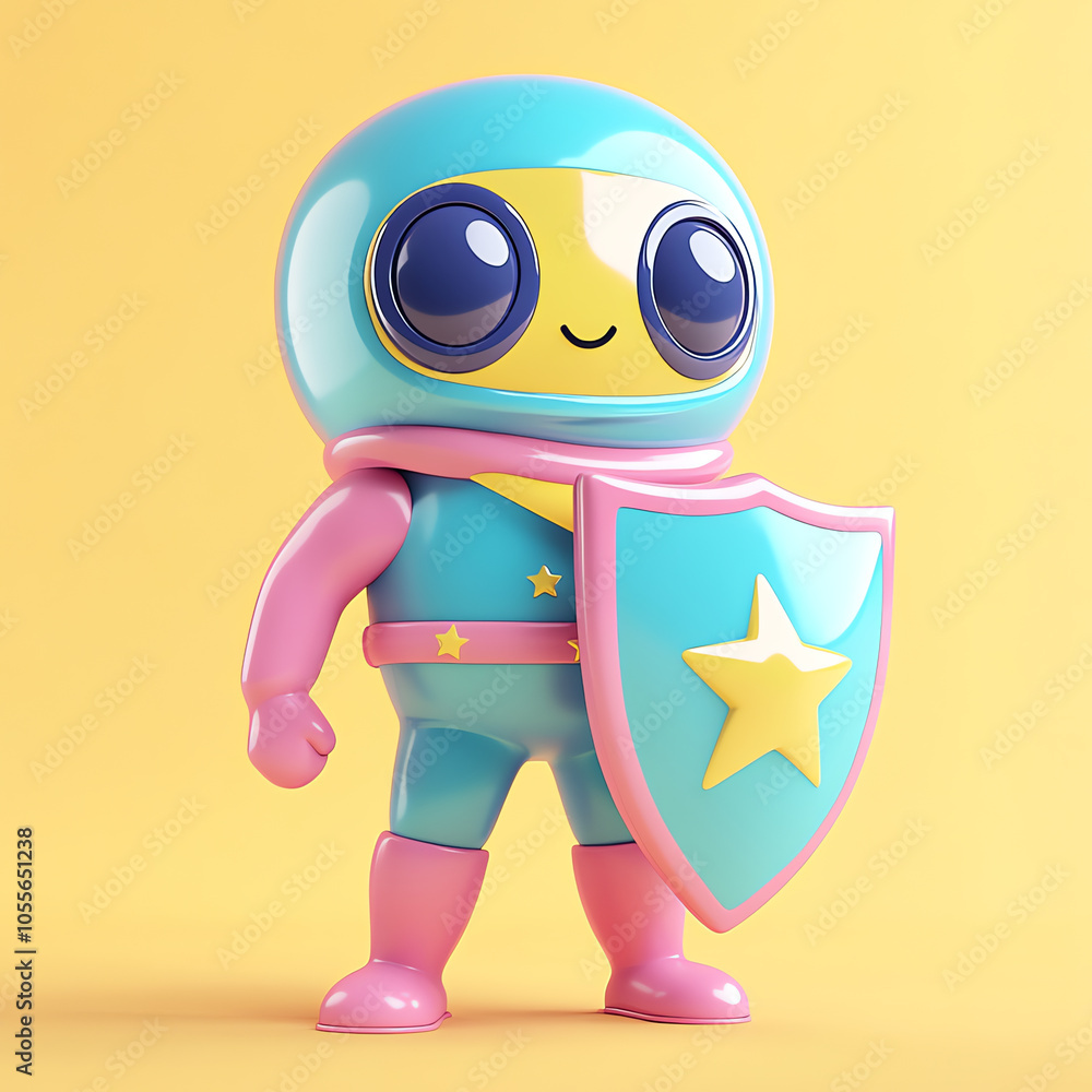 Retro 3D Hero Character Shielding Against Internet Scams Retro 3D Hero Character Shielding Against Internet Scams