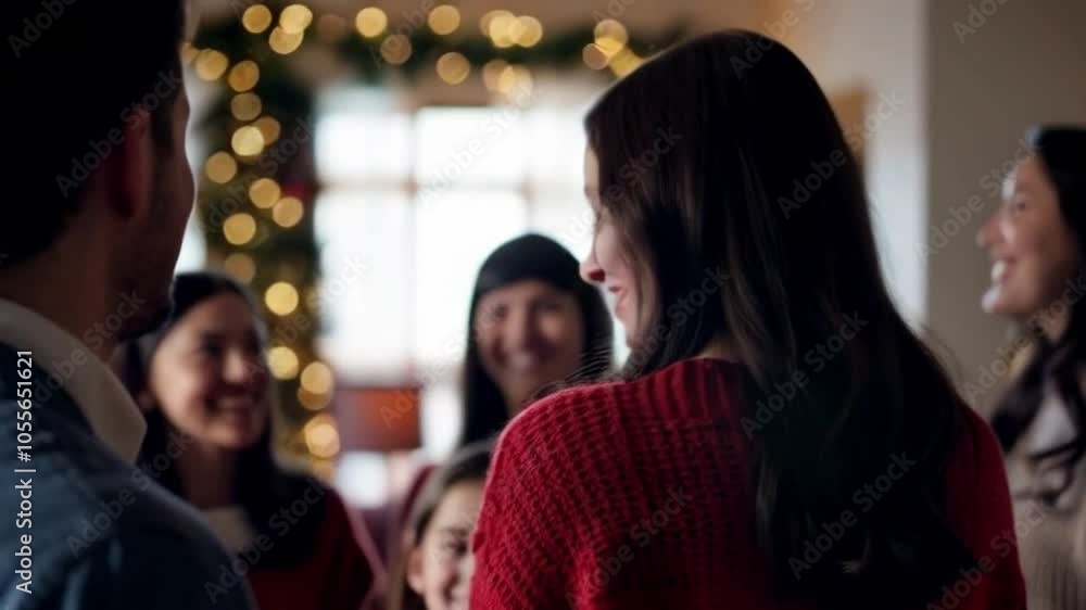 woman enjoying peaceful Christmas moment with family, family gathered around warm fireplace on Christmas Eve, cozy Christmas living room with family and friends woman enjoying peaceful Christmas moment with family, family gathered around warm fireplace on Christmas Eve, cozy Christmas living room with family and friends