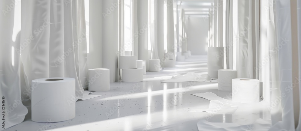 Fototapeta premium White Toilet Paper Rolls With White Background Bathroom Quarantine Concept