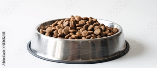 Cat Food In A Gray Bowl On A White Background Dry Food For Dogs Isolated photo