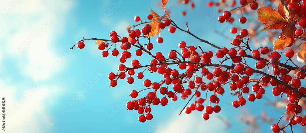 Red Berry In Autumn Time Against Blue Sky Red Berry In Autumn Time Against Blue Sky