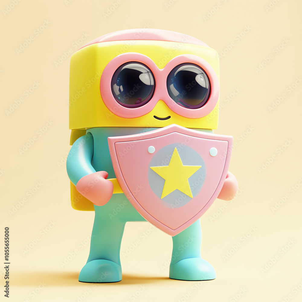Retro 3D Hero Character Shielding Against Internet Scams Retro 3D Hero Character Shielding Against Internet Scams