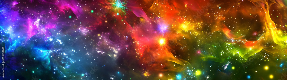 A vibrant cosmic scene filled with colorful nebulae and stars, evoking a sense of wonder. A vibrant cosmic scene filled with colorful nebulae and stars, evoking a sense of wonder.