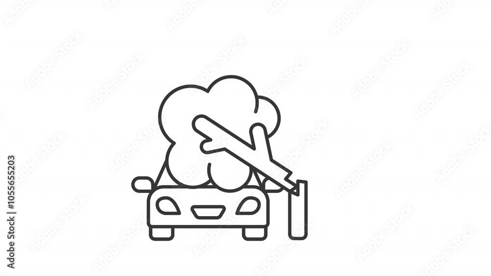 Storm damage line animation. Animated car and fallen tree icon. Weather related vehicle damages. Black illustration on white background. HD video with alpha channel. Motion graphic Storm damage line animation. Animated car and fallen tree icon. Weather related vehicle damages. Black illustration on white background. HD video with alpha channel. Motion graphic