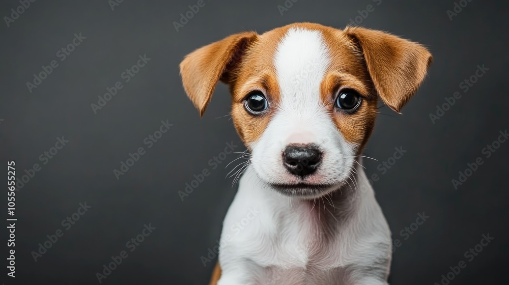 Jack Russell Terrier puppy on a gray backdrop Jack Russell Terrier puppy on a gray backdrop