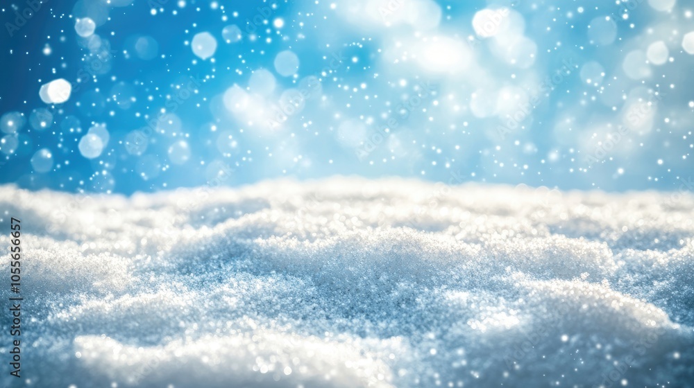 Winter wonderland backdrop featuring snow snowflakes and bokeh lights against a bright blue sky Winter wonderland backdrop featuring snow snowflakes and bokeh lights against a bright blue sky